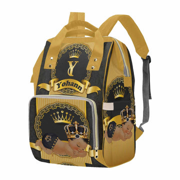 M Yescustom Personalized Baby Diaper Bags For Women Men, Custom Golden Black Prince Backpack Customized Nappy Mommy Bag Backpack