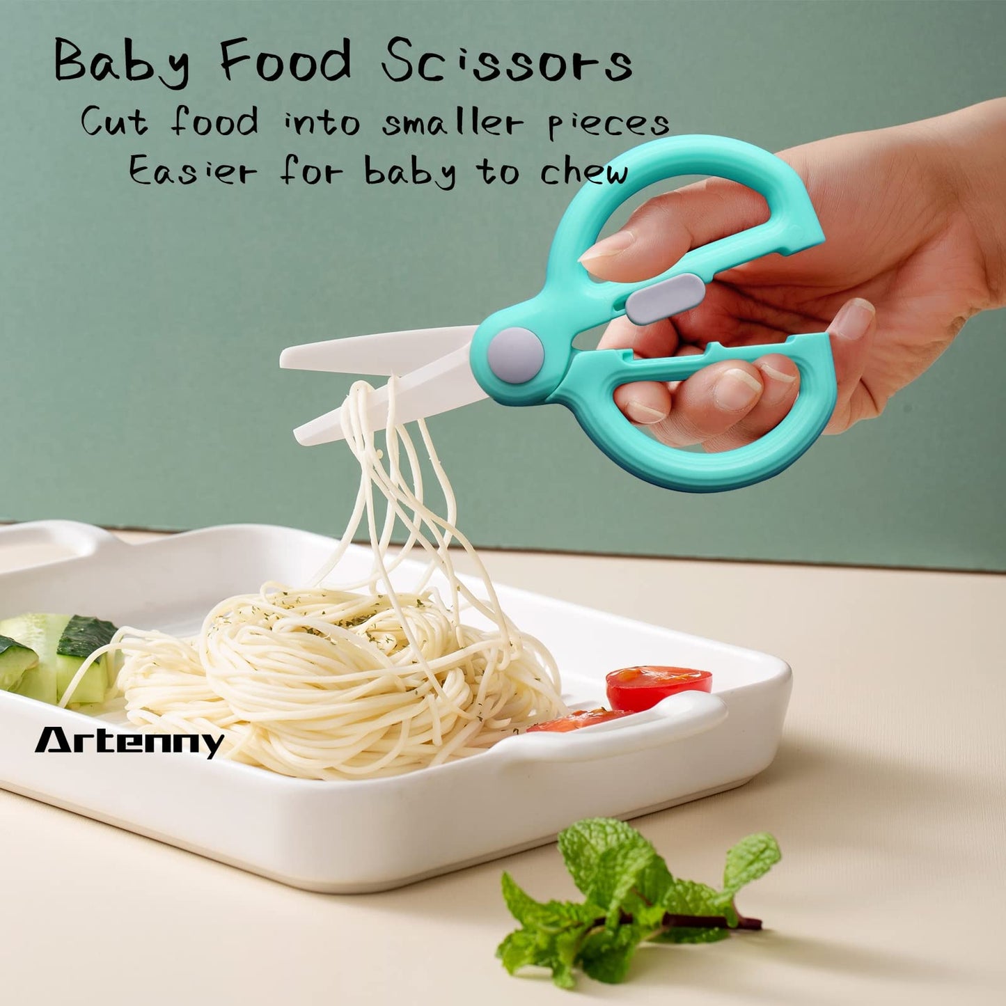 Artenny Baby Food Scissors With Travel Case, Ceramic Food Scissors Kids, Toddler Scissors With Safety Lock, Ideal For Pizza, Mea