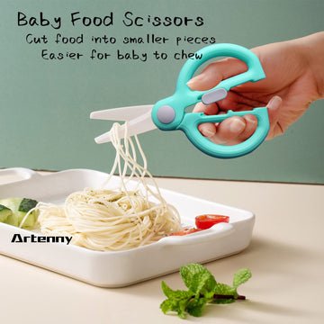 Artenny Baby Food Scissors With Travel Case, Ceramic Food Scissors Kids, Toddler Scissors With Safety Lock, Ideal For Pizza, Mea