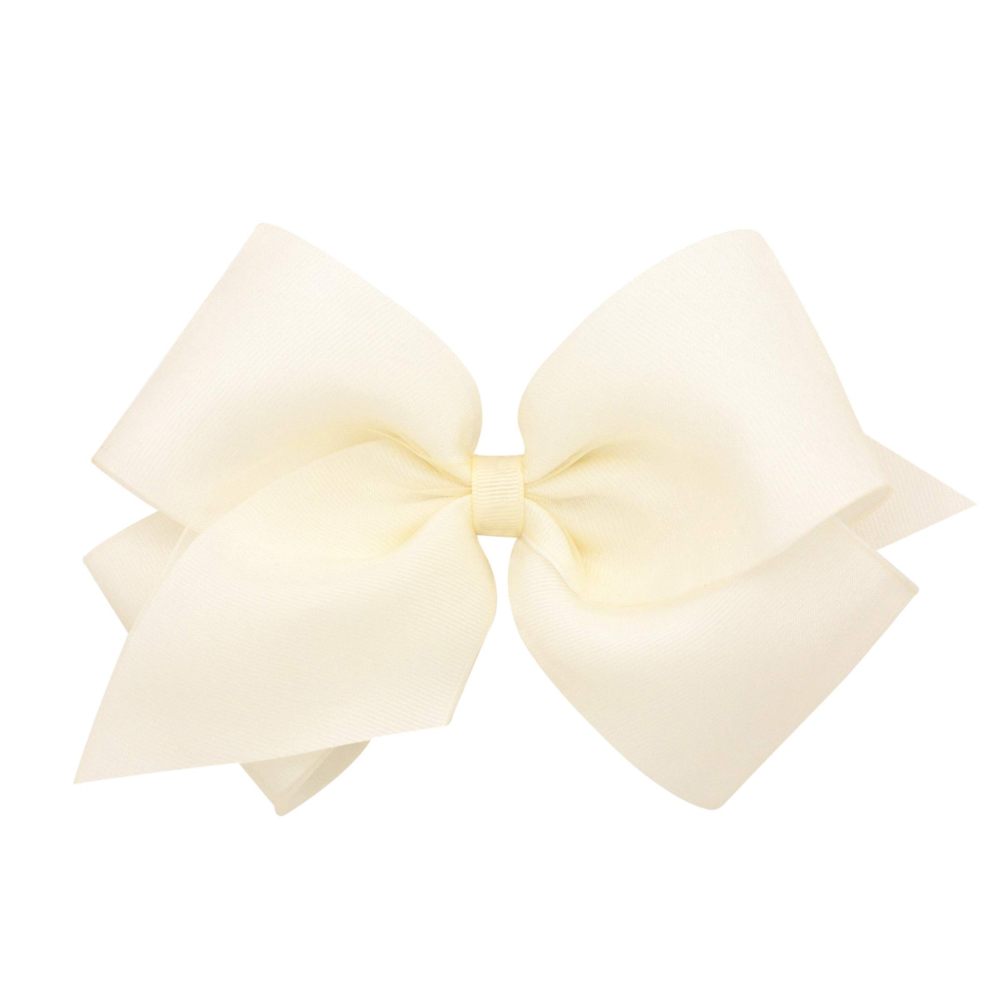 Wee Ones Girls' Grosgrain Hair Bows with Organza Overlay on a WeeStay Clip, King, Off White