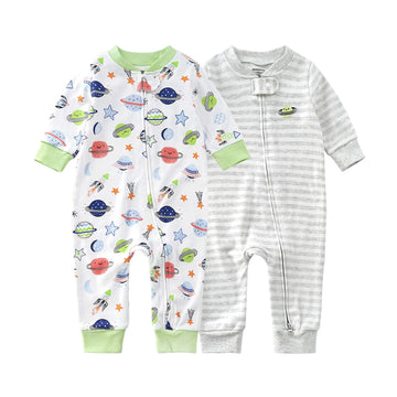 Teach Leanbh Baby 2-Pack Footless Pajamas Cotton Long Sleeve Printing 2 Way Zipper Romper Jumpsuit Sleep And Play 3-24 Months (1