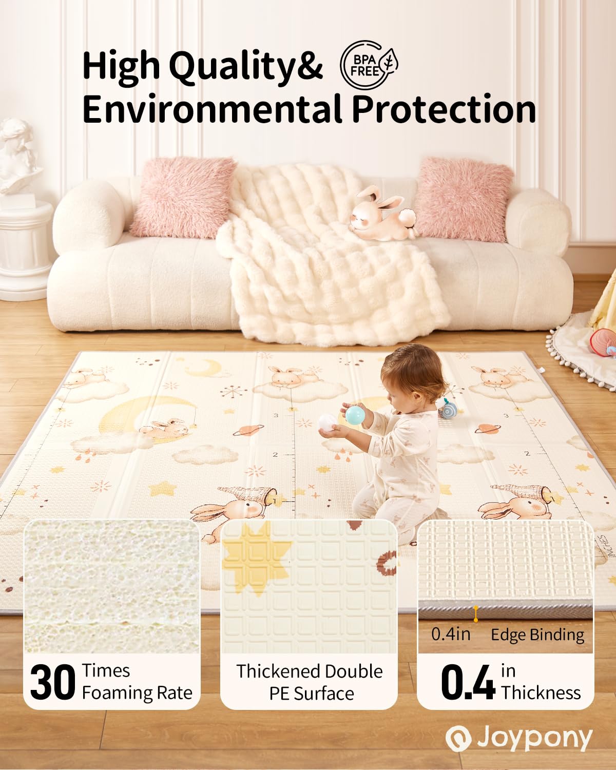 Joypony Baby Play Mat 71X59 Inches, Foldable Play Mats For Babies And Toddlers, Waterproof & Anti-Slip Portable Baby Floor Mat F