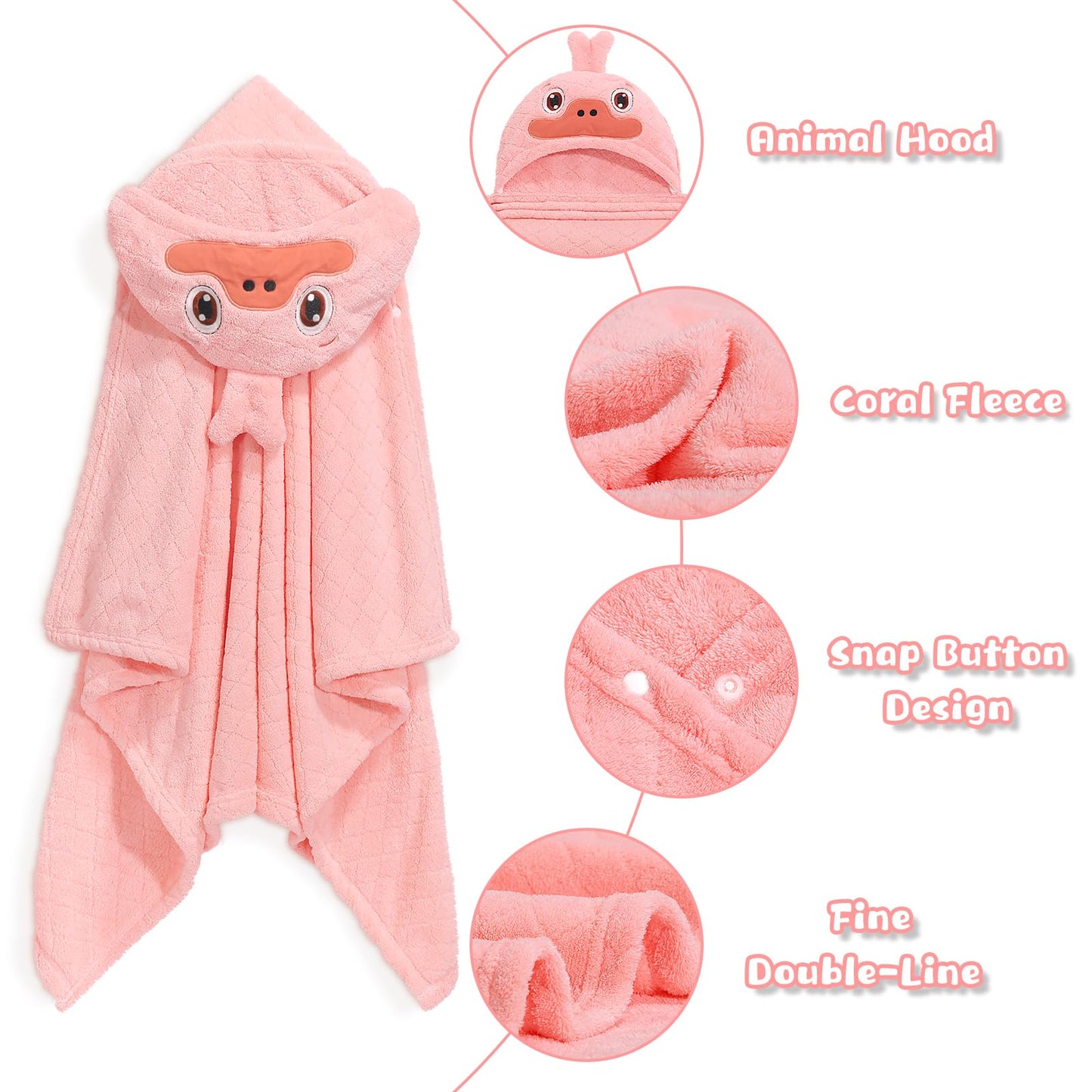 Wodhoy Toddler Bath Towels Age 1-2, Soft Absorbent Animal Hooded Towel For Kids Girls, 2 Pack 50' X 32' Large Thick Baby Towel