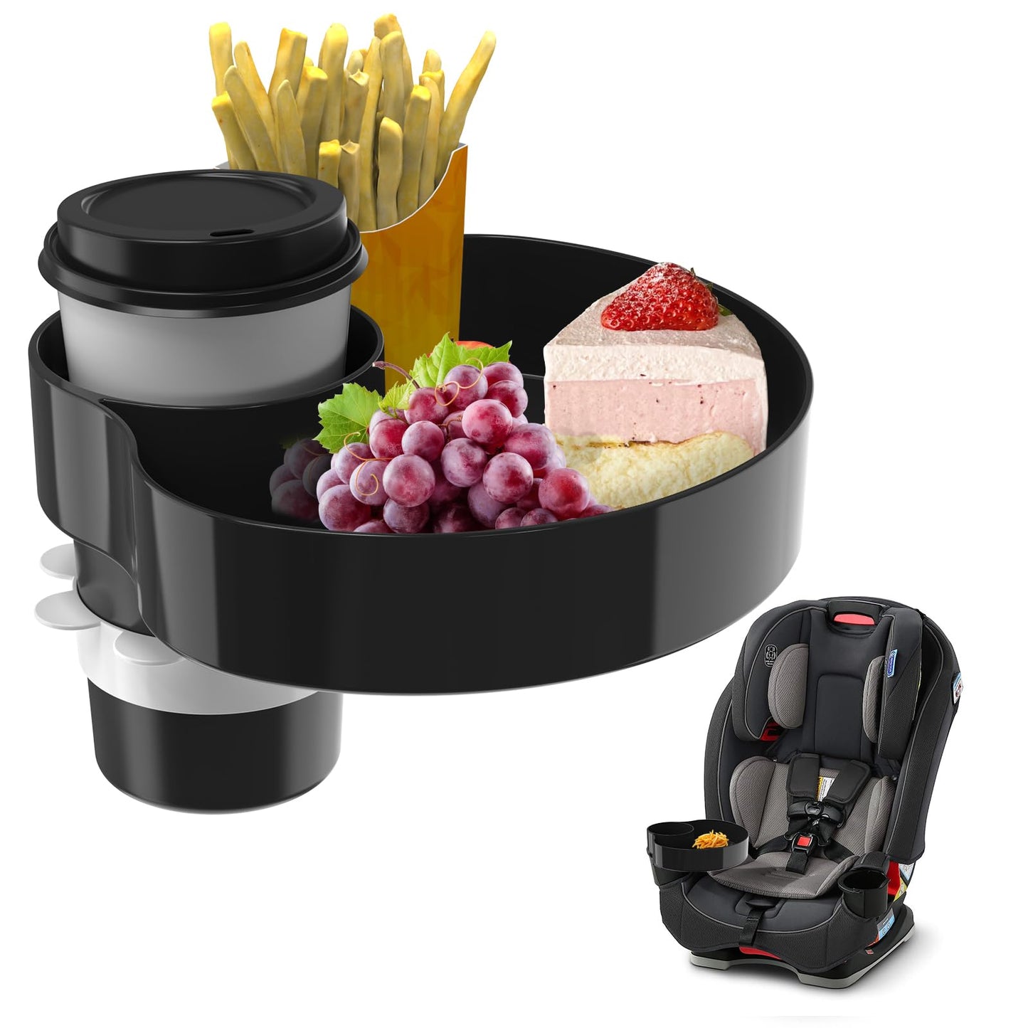 SSPONT Kids Car Seat Tray, Travel Tray with Cup Holder for Toddler Baby, Kids Car Seat Food Snack Organizer for Road Trip, Strol