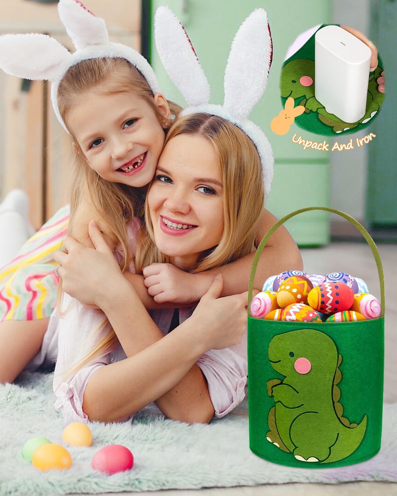 Jmhachy Cute Themed Easter Basket - Large Empty Felt Basket With Handle And Detachable Wings, Personalized Name Tag Patch, Perfe