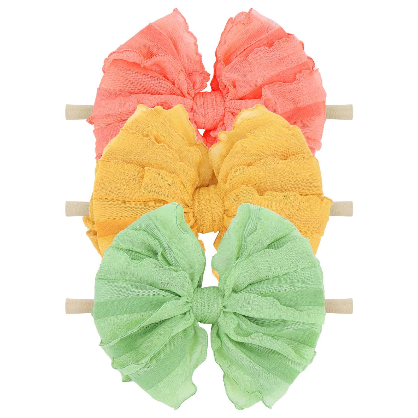 Lanmerry Lace Big Bows Baby Headbands Elastic Hairbands Hair Bows Children Soft Hair Accessories Newborn Infant Toddlers Yellow