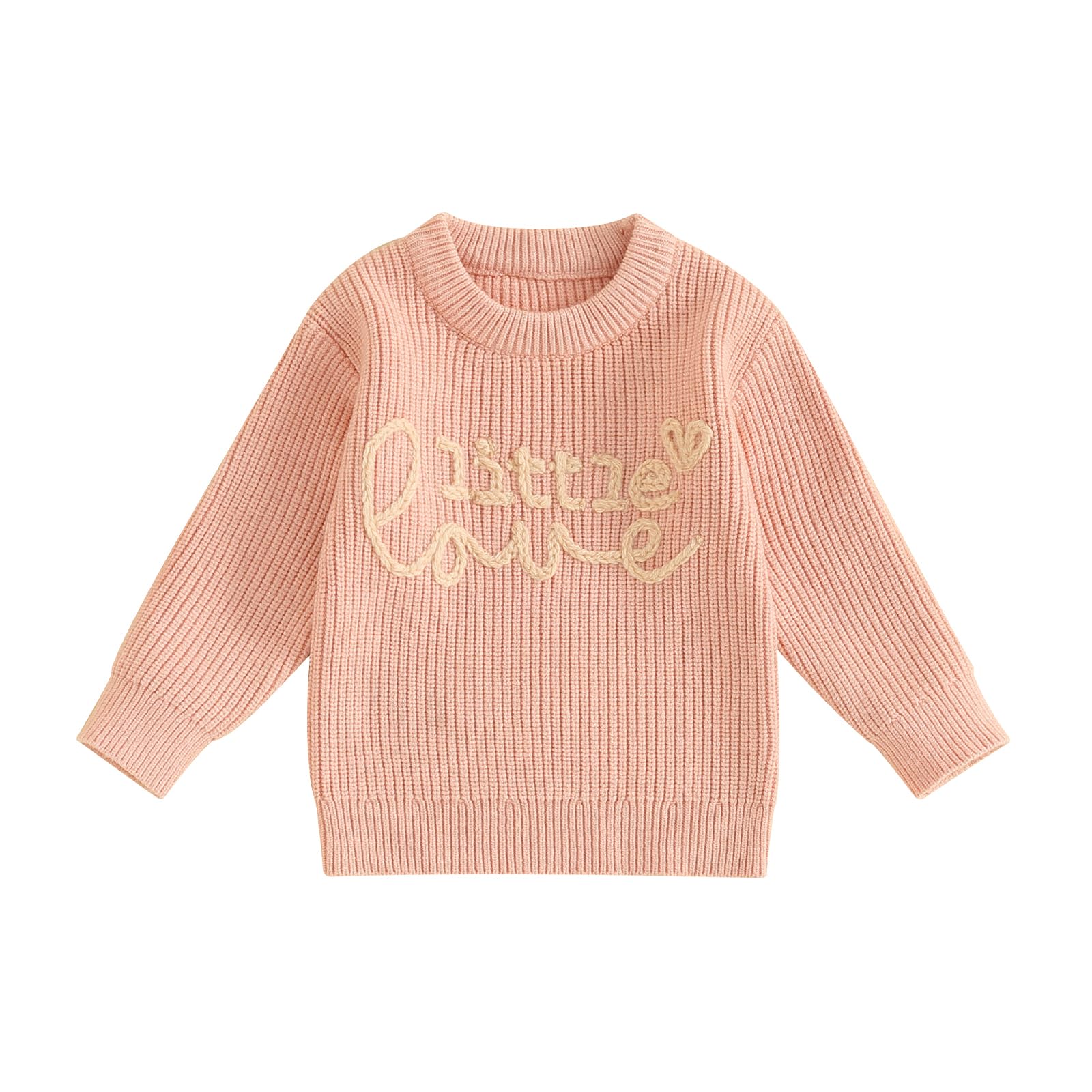 Toddler Girl Valentines Day Outfit Cute Valentines Day Sweater Little Love Embroidery Knit Pullover Sweatshirt Top(E-Pink Little