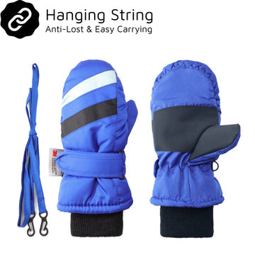 F Flammi Toddler Kids Snow Mittens With String Waterproof Ski Mittens Thinsulate Winter Gloves For Baby Girls Boys(Blue, 0-2)