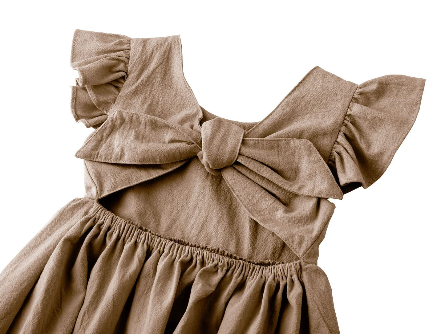 Dutebare Toddler Baby Girl Cotton Linen Backless Ruffle Sleeve Casual Beach Dress 823 Brown 100