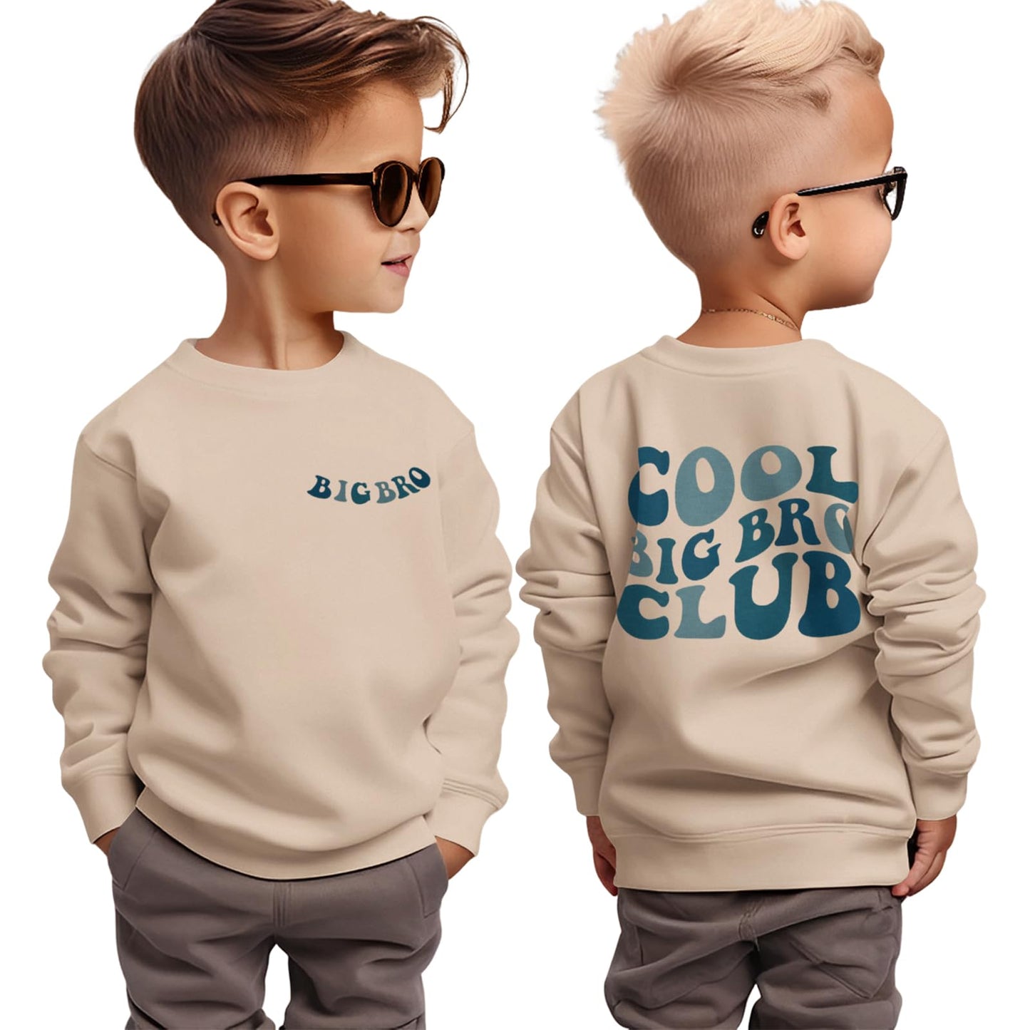 Boutikome Big Brother Sweatshirt Toddler Baby Boy Cool Big Bro Club Shirts Announcement Pullover Long Sleeve Fall Tops(Beige,3-4