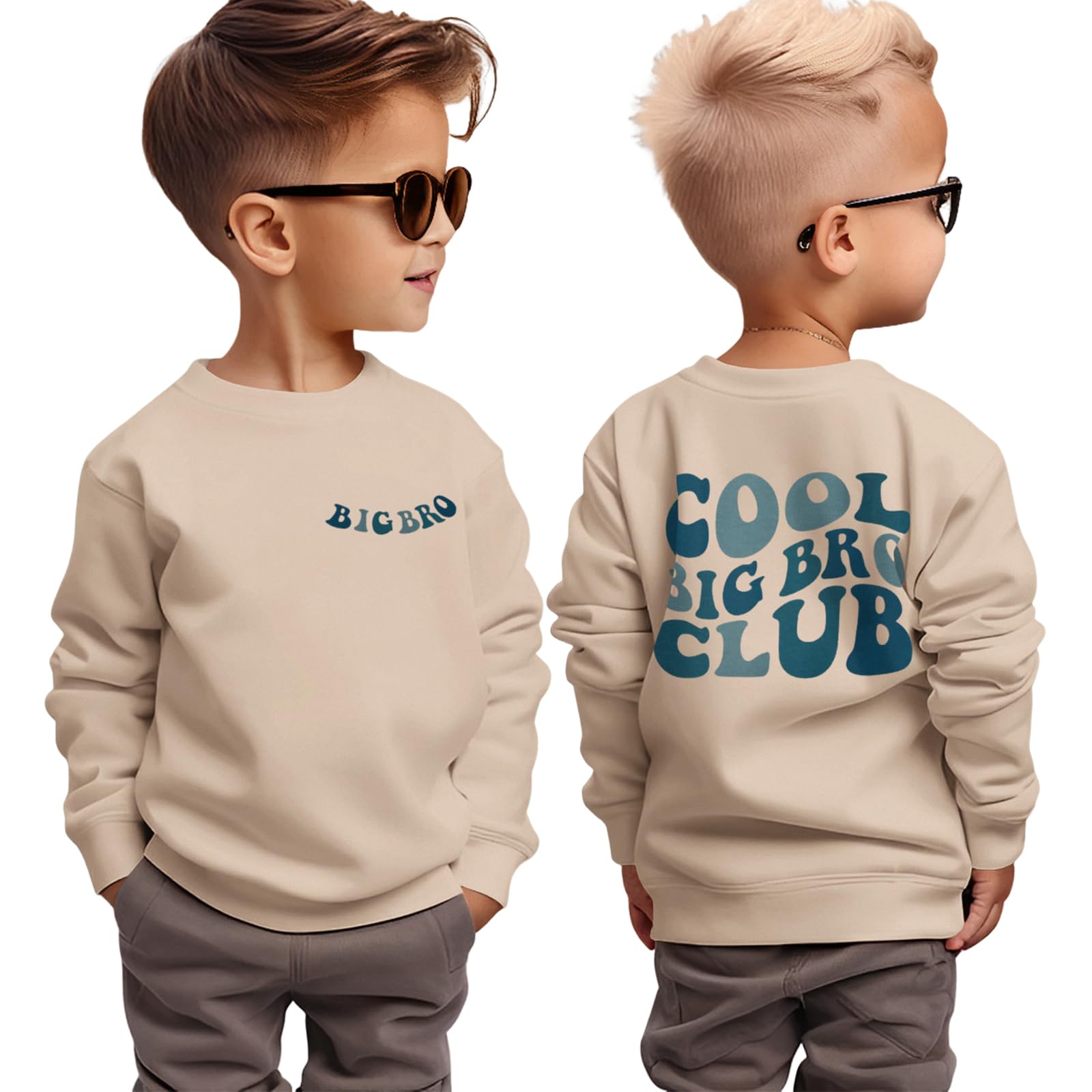 Boutikome Big Brother Sweatshirt Toddler Baby Boy Cool Big Bro Club Shirts Announcement Pullover Long Sleeve Fall Tops(Beige,3-4