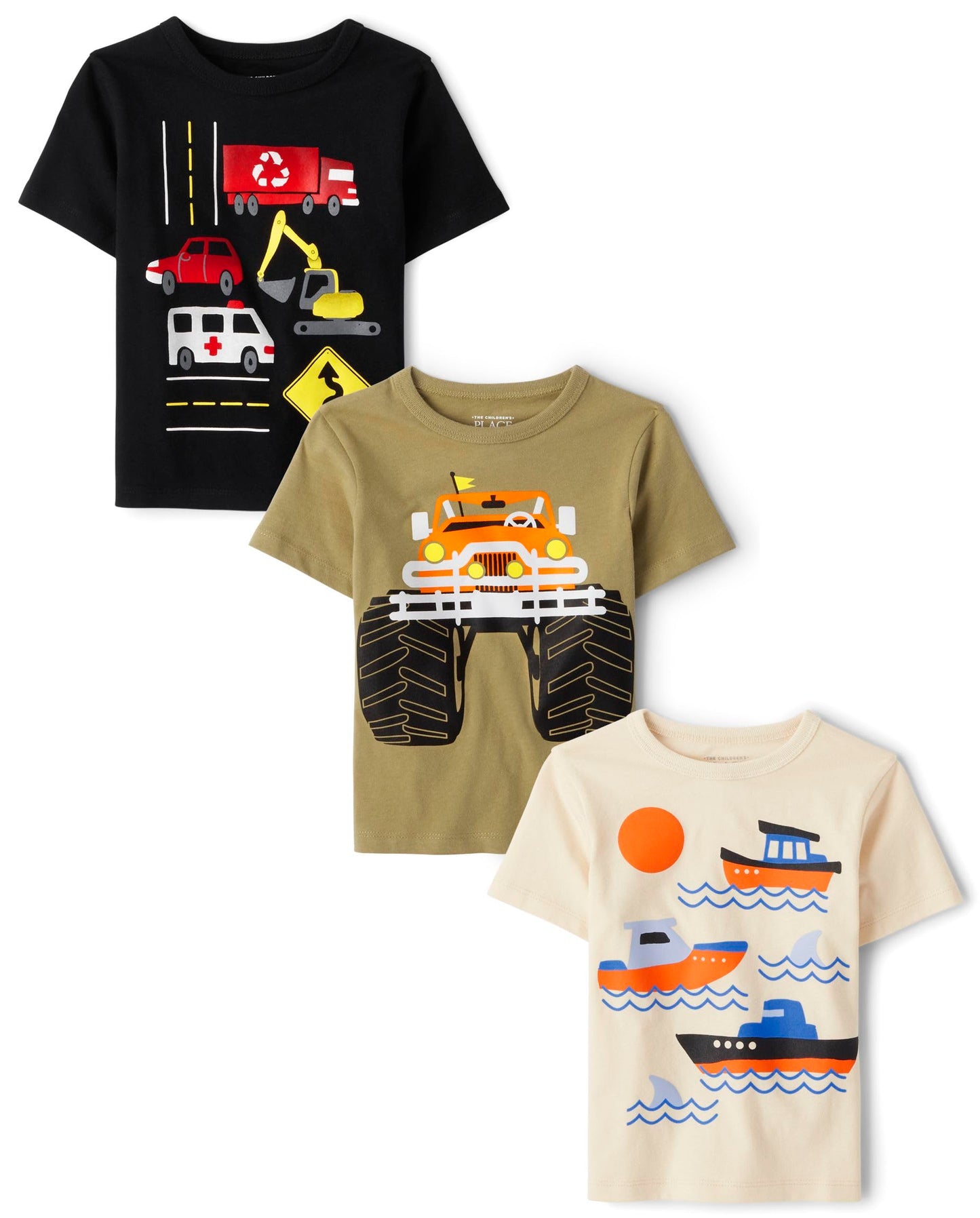 The Childrens Place,Baby-Boys,and Toddler Vehicle Short Sleeve Graphic T-Shirts,multipacks,Rescue Cars/Firetruck/Ambulance 3-Pa