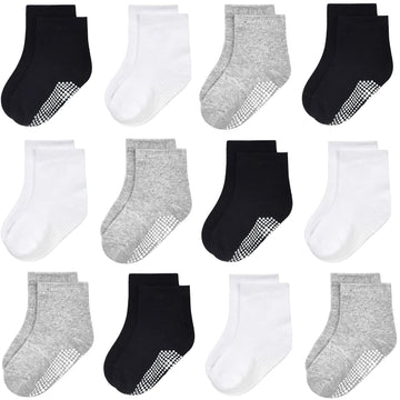 Grpskcos Toddler Boys Girls Non Slip Socks 12 Pairs Anti Skid Sticky Baby Socks Cotton Socks For 0-5 Years Little Kids Infants (