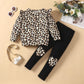 Zarmfly Toddler Girls 2 Piece Fall Outfits Long Sleeve Flutter Shirts And Pants Legging Set Winter Kids Leopard Print Clothes 8T