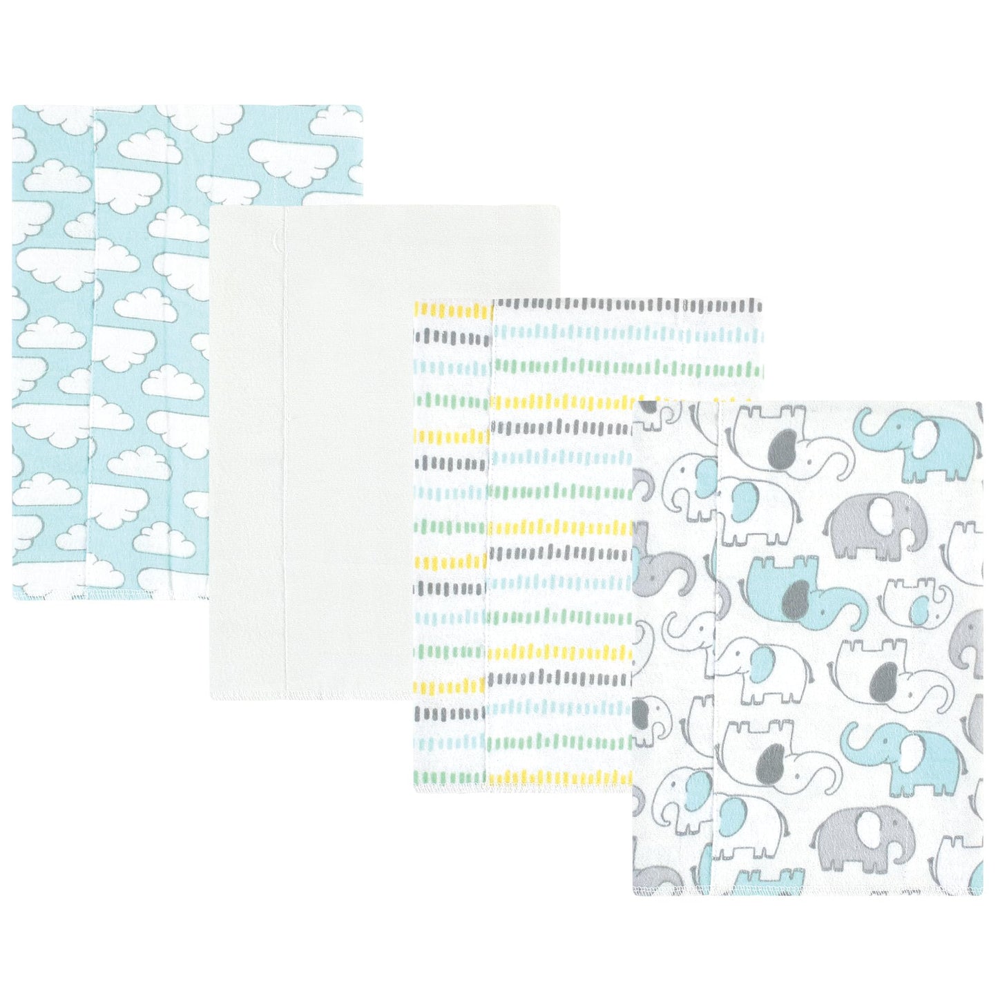 Hudson Baby Unisex Baby Cotton Flannel Burp Cloths, Neutral New Elephant 4-Pack, One Size