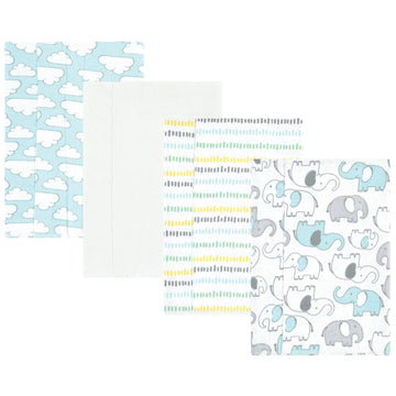 Hudson Baby Unisex Baby Cotton Flannel Burp Cloths, Neutral New Elephant 4-Pack, One Size