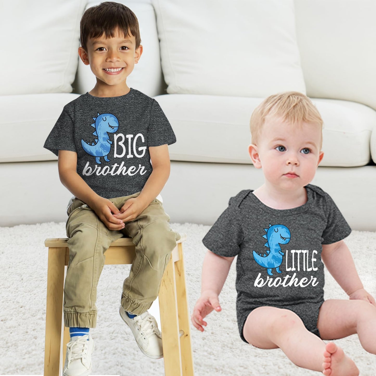 Funnycokid Big Brother Little Brother Matching Outfits Big Brother Toddler Shirt Newborn Baby Gifts Clothes, Kid(5T)/Baby(3-6 M)