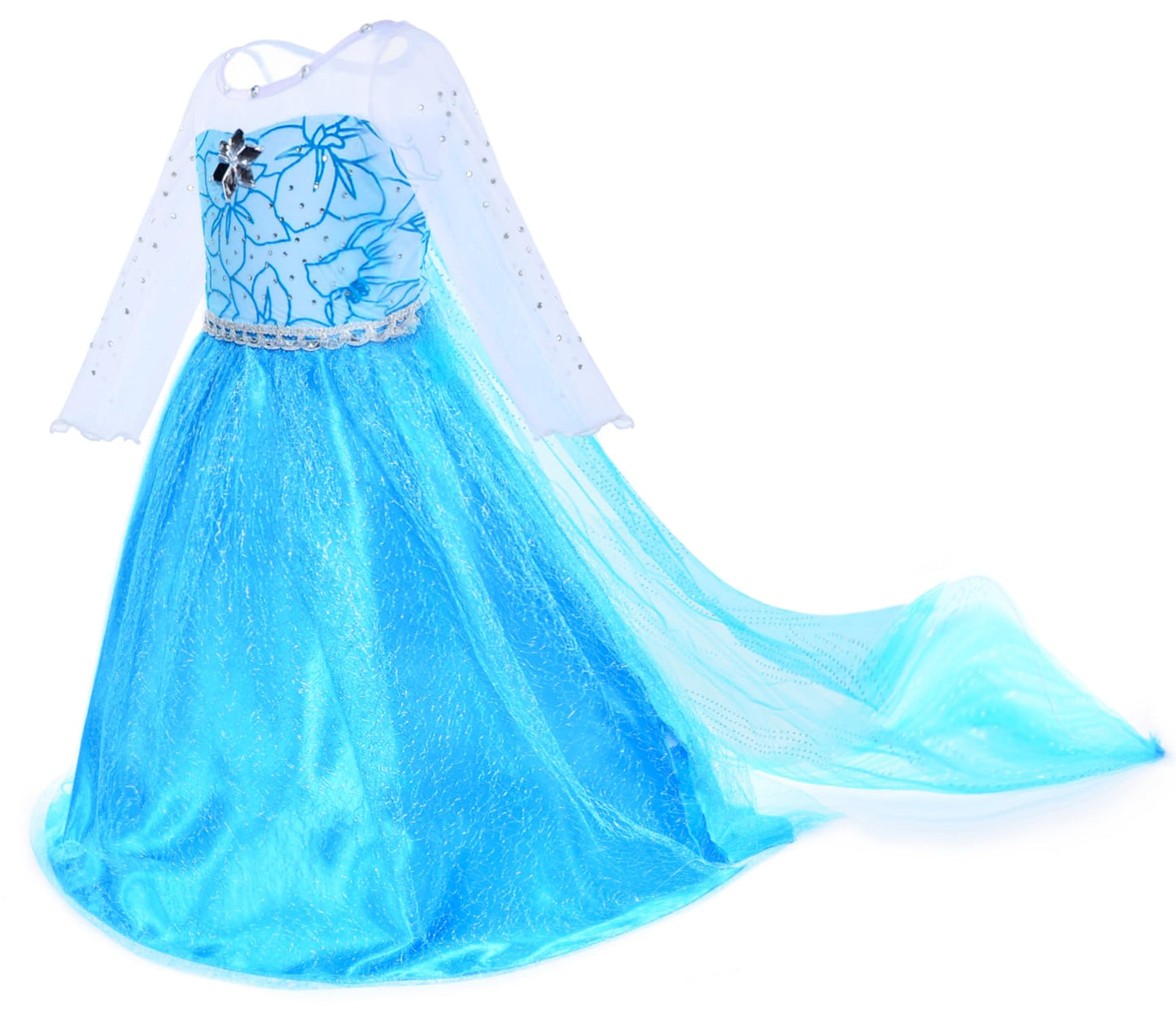 Party Chili Princess Costumes Birthday Party Dress Up For Little Girls With Wig,Crown,Mace,Gloves Accessories 6-7 Years (130Cm)