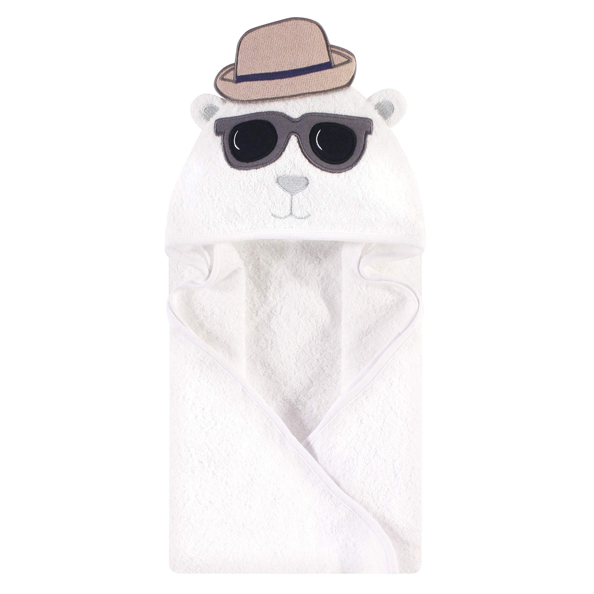 Hudson Baby Unisex Baby Cotton Animal Face Hooded Towel, Handsome Bear, One Size