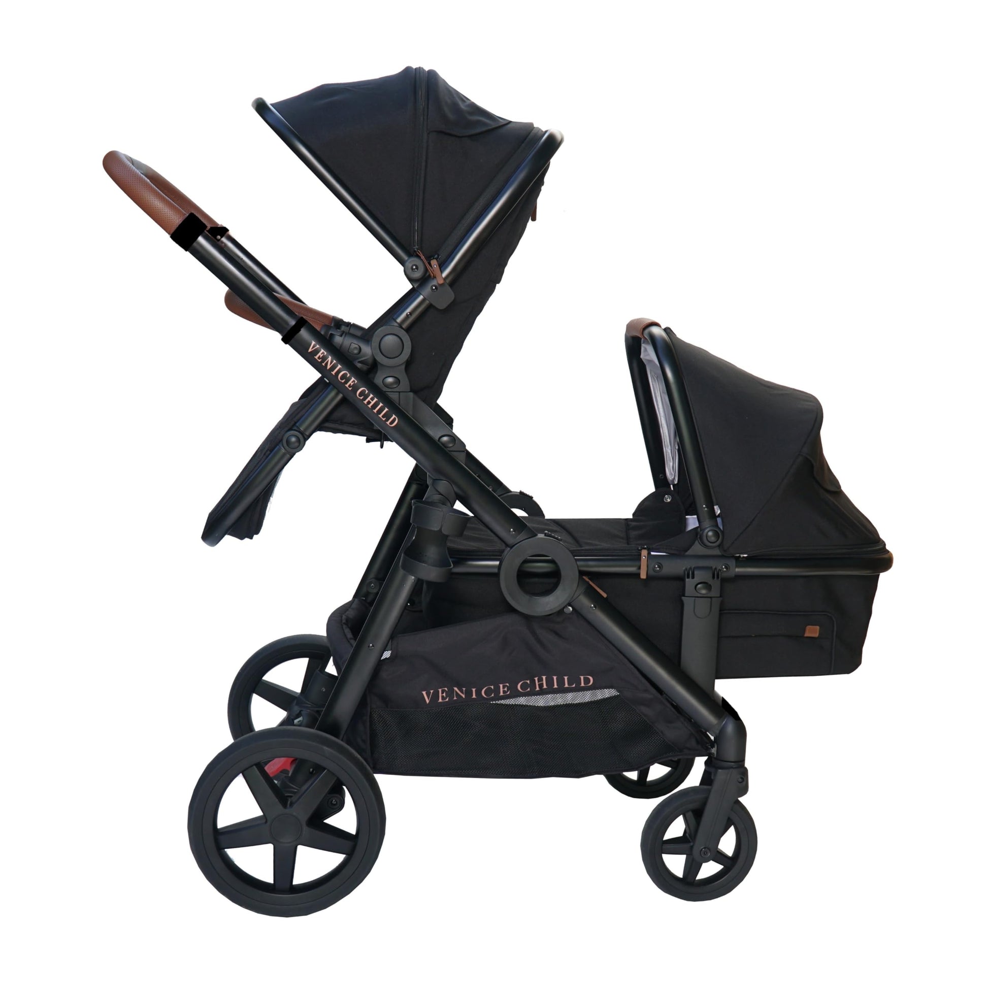 Venice Child Maverick Travel System Single to Double Stroller for Twins with Newborn Bassinet Pram and Toddler Seat (Package 2, 