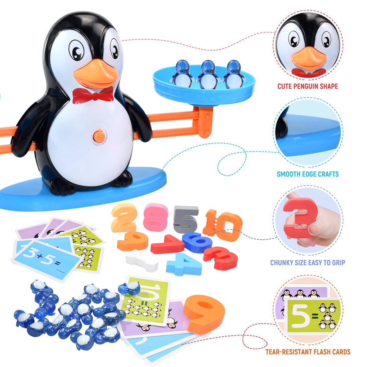 BAKAM Penguin Balance Scale & Number Counting Blocks Games for Kids Ages 3-5, Montessori Math Games for Kids 5-7, Preschool Kind