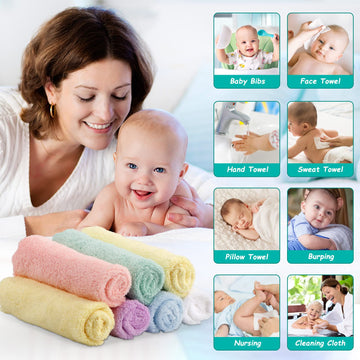 Homexcel Baby Washcloths 24 Pack-Microfiber Coral Fleece Baby Bath Face Towel 7 X 9 Inch Extra Absorbent And Soft Burp Cloth And