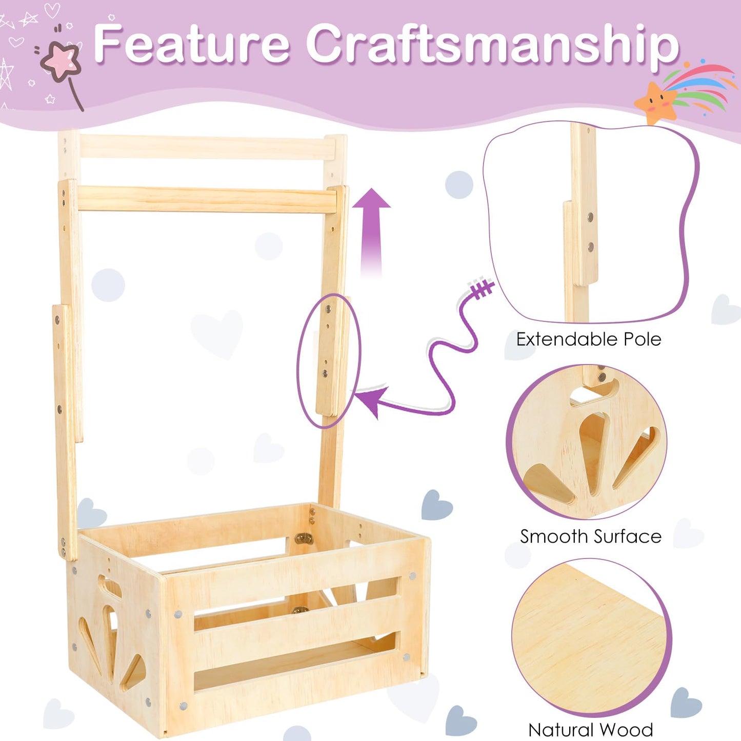 Vibaruta Wooden Crate Basket, Baby Storage Crate Closet With Adjustable Handle, Basket For Baby Shower Gifts (Natural)