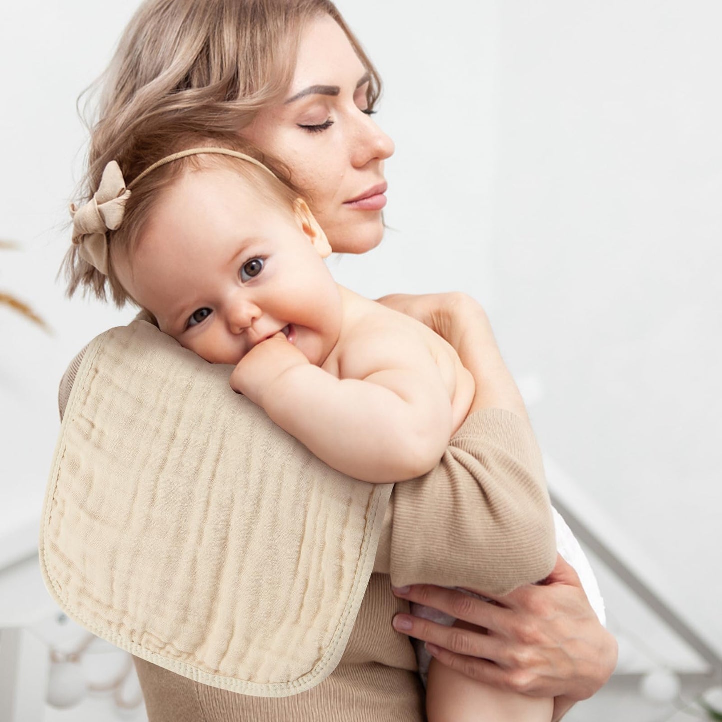 Migiol Baby Burp Cloth 100% Cotton Newborn Cotton Muslin Burp Cloth 10X20 Inches (Apricot Color 6 Pieces)