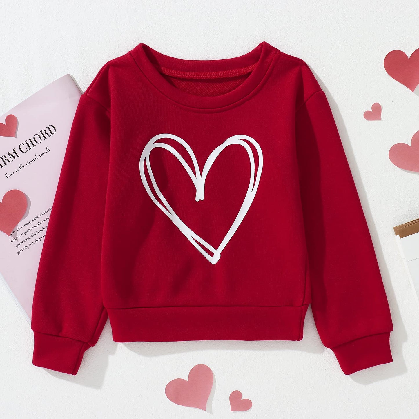Mommy And Me Valentine'S Day Sweatshirt Love Heart Graphic Family Matching Pullover Casual Long Sleeve Shirt Tops (Kid-Red, 4-5T