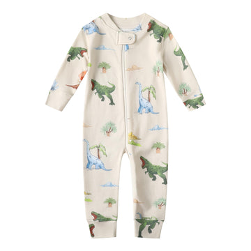 Owlivia Organic Cotton Baby Boy Girl Zip Up Sleep N Play, Footless, Long Sleeve(12-18 Months, Watercolor Dinosaur)