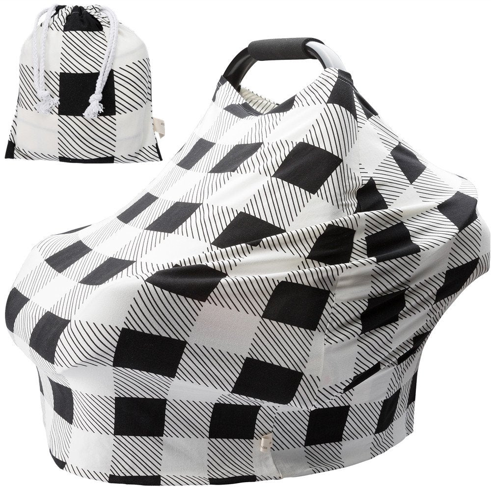 Nursing Covers For Newborns Baby Car Seat Covers For Baby Girls And Boys Gifts Black And White Grid Check Pattern Baby Gift