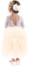 2Bunnies Girl Peony Lace Back A-Line Tiered Tutu Tulle Flower Girl Dress (Ivory Long Sleeve Maxi, 5)