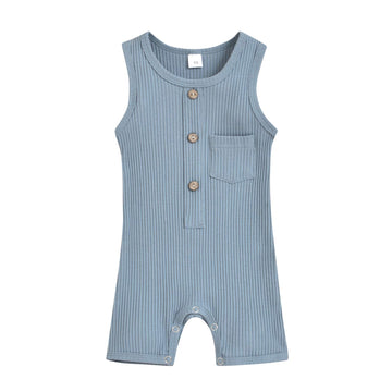 Iddolaka Newborn Summer Baby Boy Girl Sleveless Romper Bodysuit Jumpsuit Playsuit One Piece Outfit Clothes (A-Light Blue, 18-24