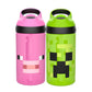 Zak Designs Minecraft Kids Water Bottle With Straw And Built In Carrying Loop Set, Made Of Plastic, Leak-Proof Water Bottle Desi