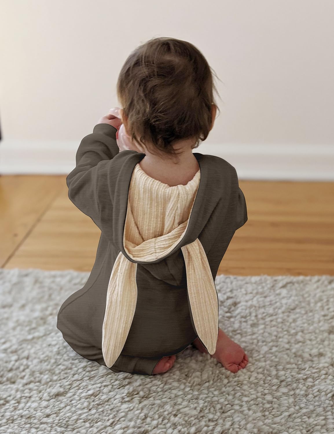 Agqt Newborn Baby Boys Bunny Costume First Easter Outfit One Piece Romper Rabbit Ear Halloween Animal Costumes Hoodie Brown Size