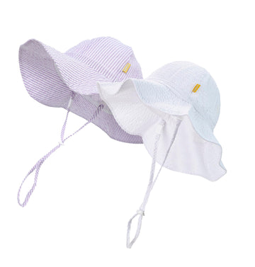 Dasmini Baby & Toddler Wide Brim Sun Hats Upf 50+ Sun Protection Bucket Cap Cute Adjustable Hat(White+Purple,6-24M)
