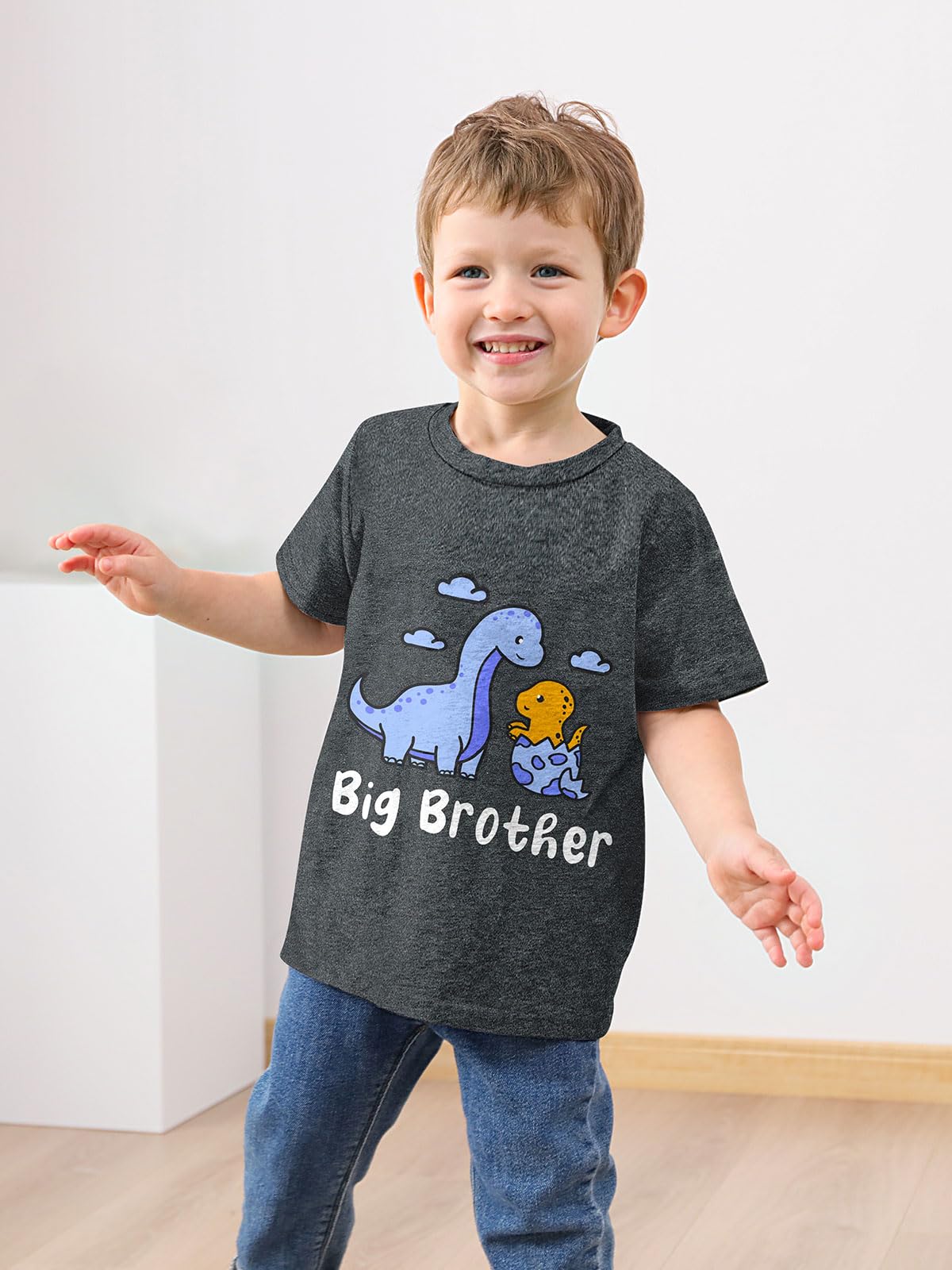 Funnycokid Big Brother Shirt 3T 2T Dinosaur Big Bro Short Sleeve Grey Big Brother Toddler T Shirt Pregnancy Announcement Gifts F