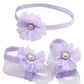Cherished Moments 'Petals' Lavender Barefoot Baby Sandal And Headband Set With Flower Accent And Gift Boxed For Baby Girl Gift