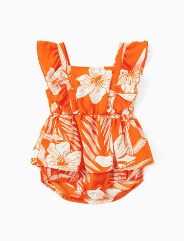 Patpat Family Hawaiian Matching Outfits With Baby Mommy And Me Beach Dresses Tropical Floral Palm Leaf Print Halter Neck Hawaiia