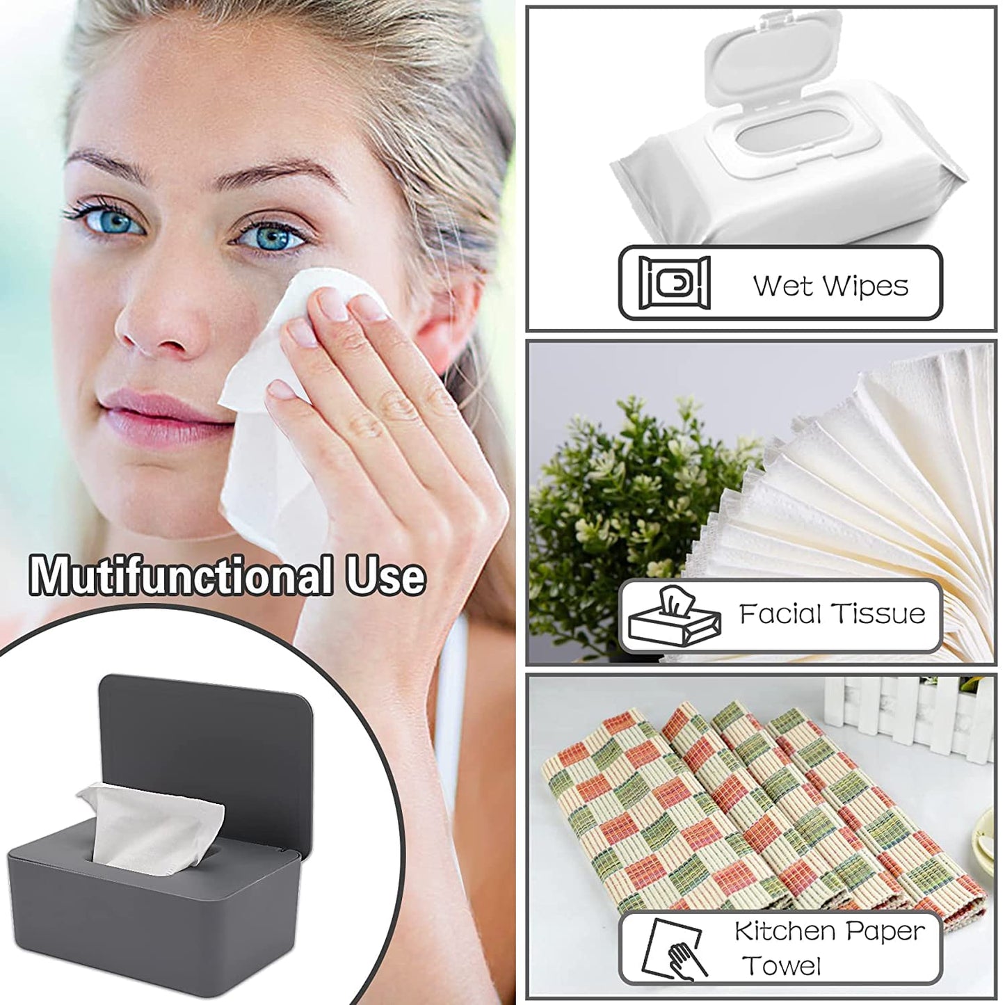 Novwang 3 Pack Baby Wipes Dispenser Wipes Holder With Lids, Keep Wipes Fresh, Refillable Wipes Container With Sealing Design, Ba