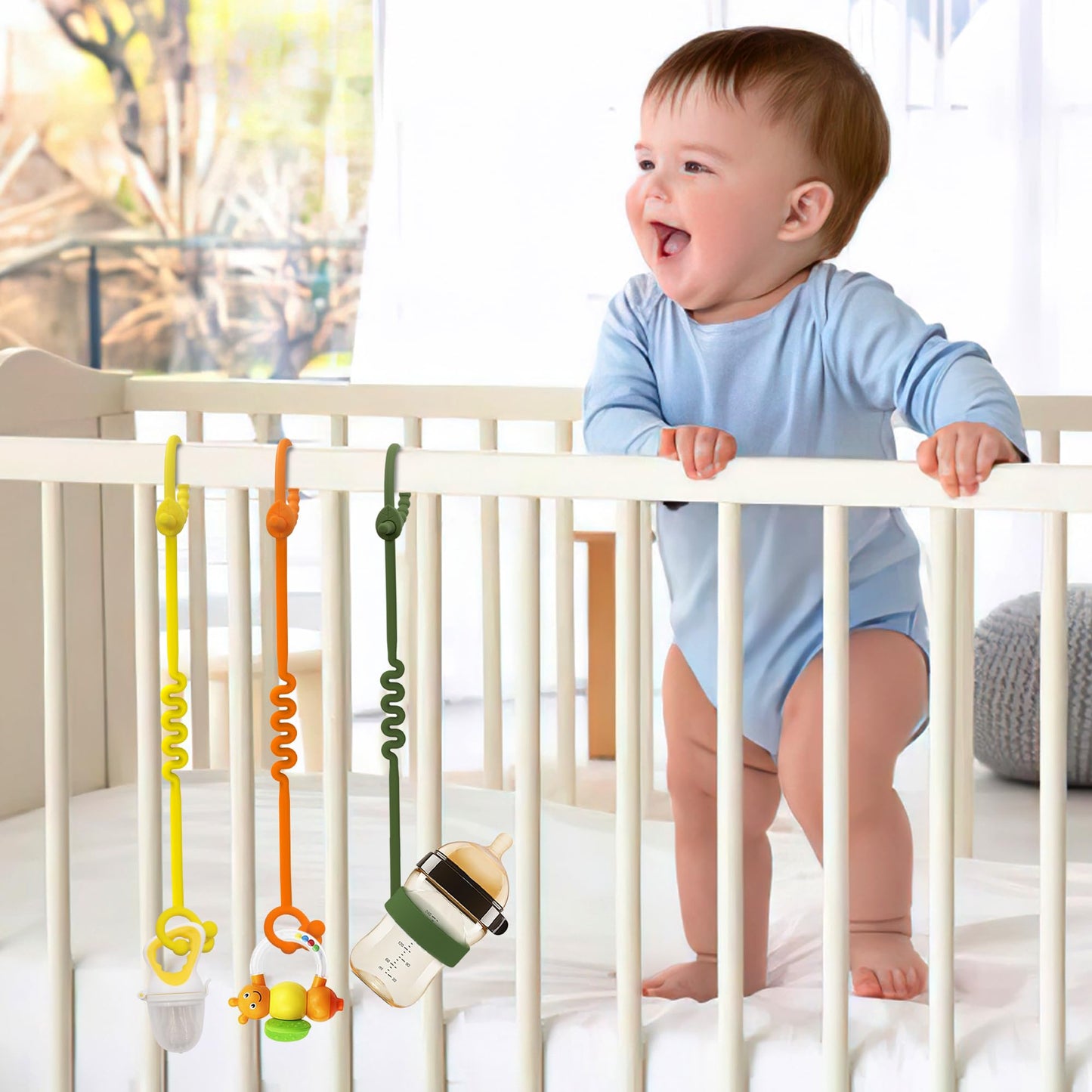 Toy Straps For Baby - 3 Pack Adjustable Silicone Toy Straps For Baby And Sippy Cup Straps For Strollers, High Chairs, Cribs, Car