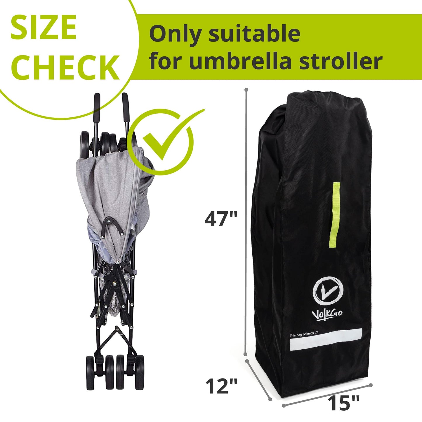 Volkgo Umbrella Stroller Bag For Airplane Gate Check Bag For Single Umbrella Strollers Durable And Lightweight Water Resistant,