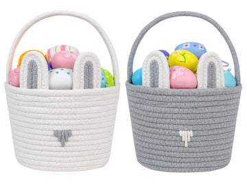 CubesLand Easter Basket Set for Kids & Babies Boys and Girls - 2-Piece Handwoven Cotton Rope Easter Bunny Baskets, Easter Egg Hu