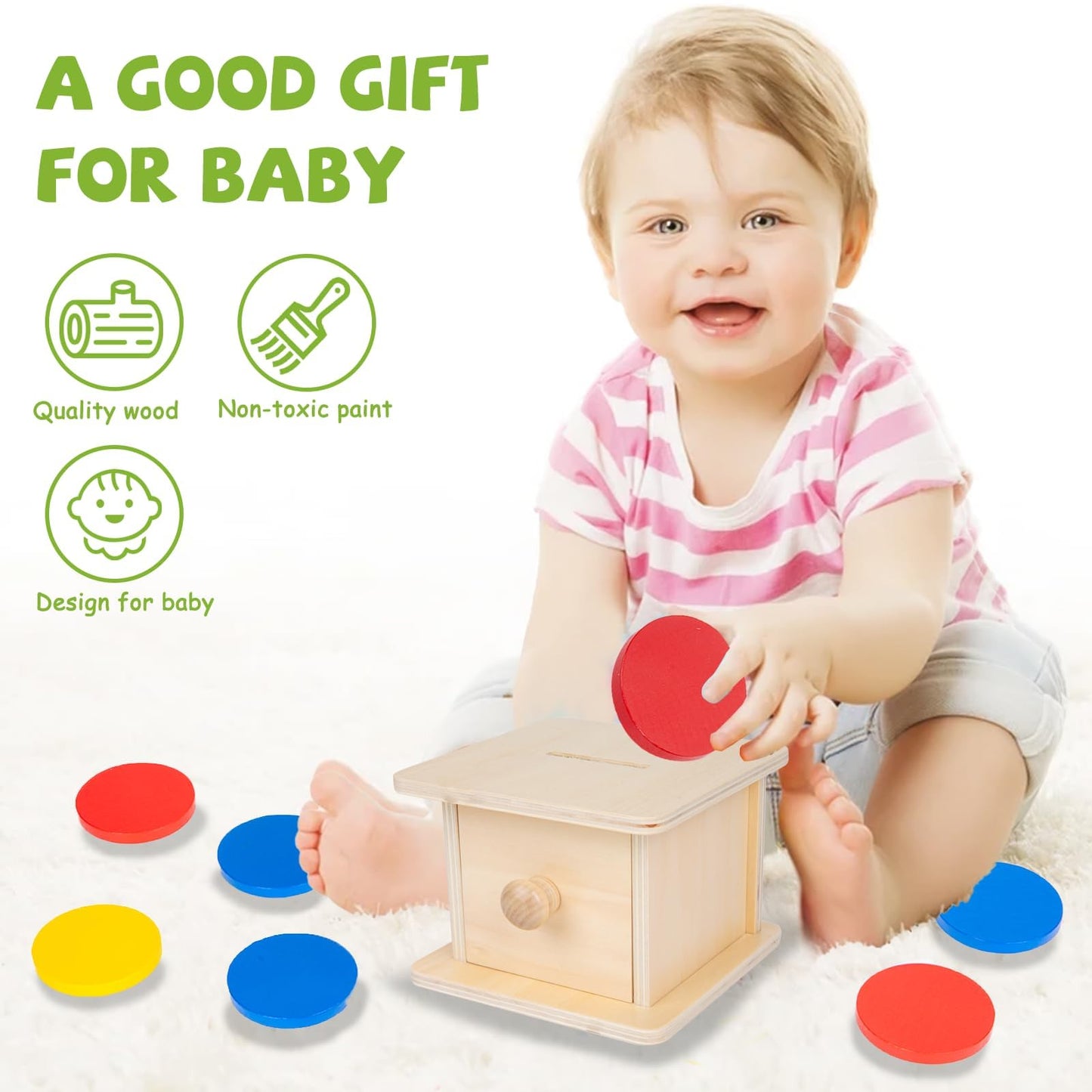 Adena Montessori Infant Toddlers Coin Box Montessori Toys for 6-12 Months Baby (Typical - Drawer Comes Out)
