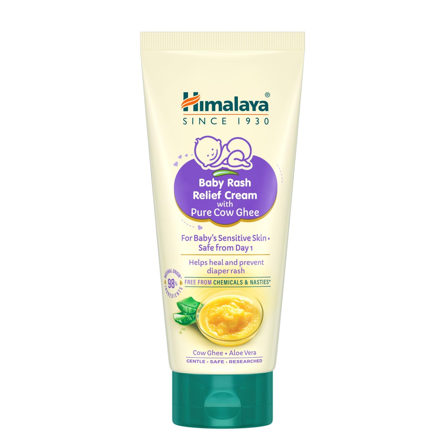 Himalaya Baby Rash Relief Cream With Pure Cow Ghee 50G | Ph 5.5 | Aloe Vera | Zinc Oxide | Safe For Newborns | For BabyS Sensit