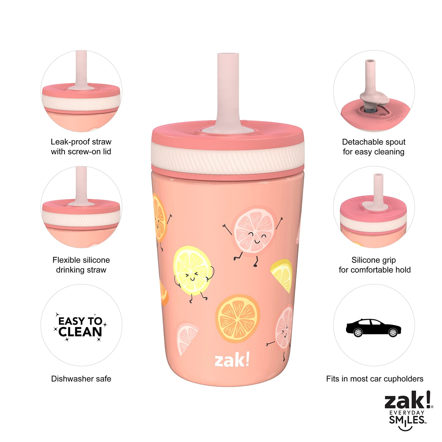 Zak Designs Kelso Tumbler Toddler Cup For Travel Or At Home, 12Oz Vacuum Insulated Stainless Steel Sippy Cup With Leak-Proof Des