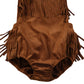 Infant Baby Girl Fringe Faux Suede Romper - Western Style Halter Sunsuit, Adjustable Straps (Brown, 3-6 Months)