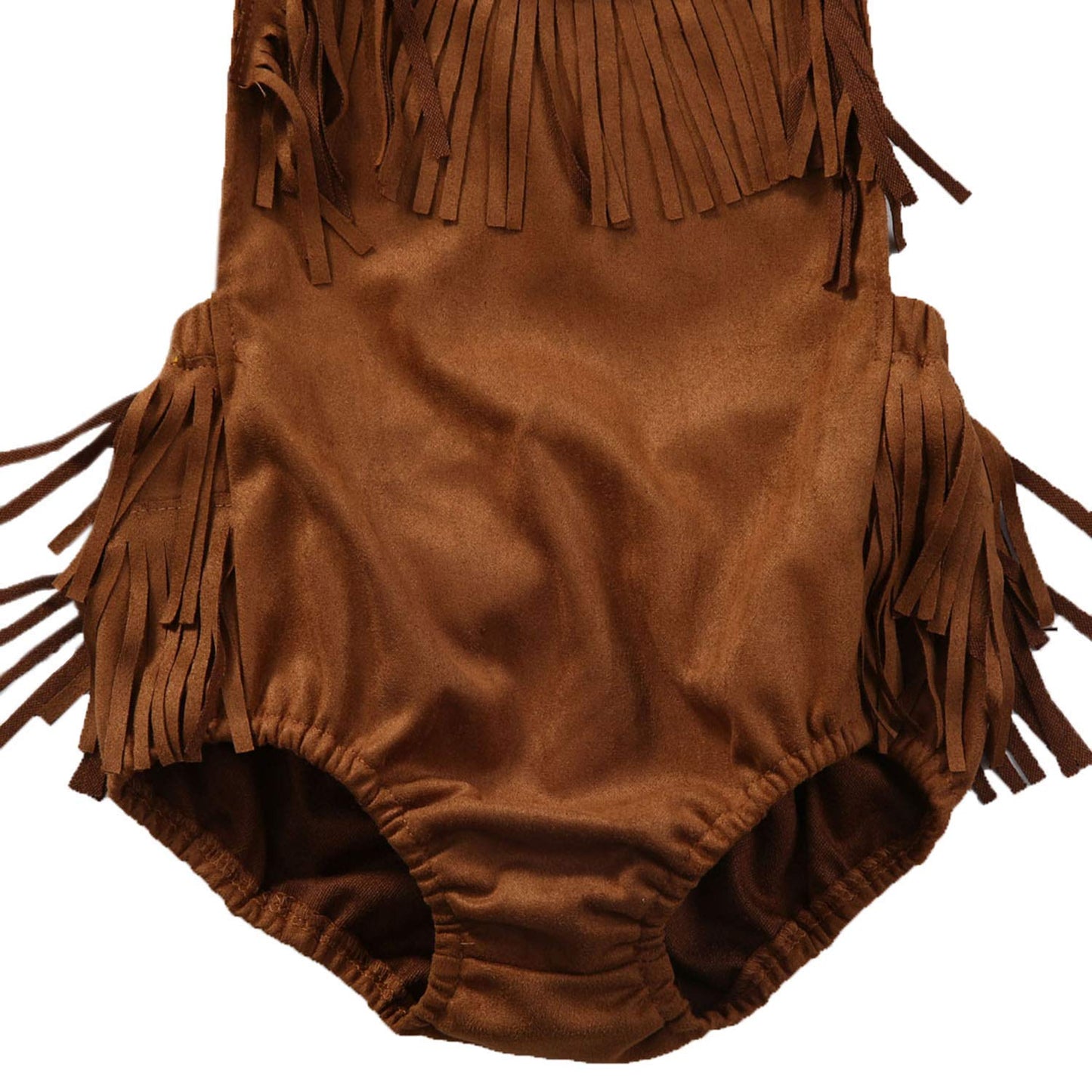 Infant Baby Girl Fringe Faux Suede Romper - Western Style Halter Sunsuit, Adjustable Straps (Brown, 3-6 Months)