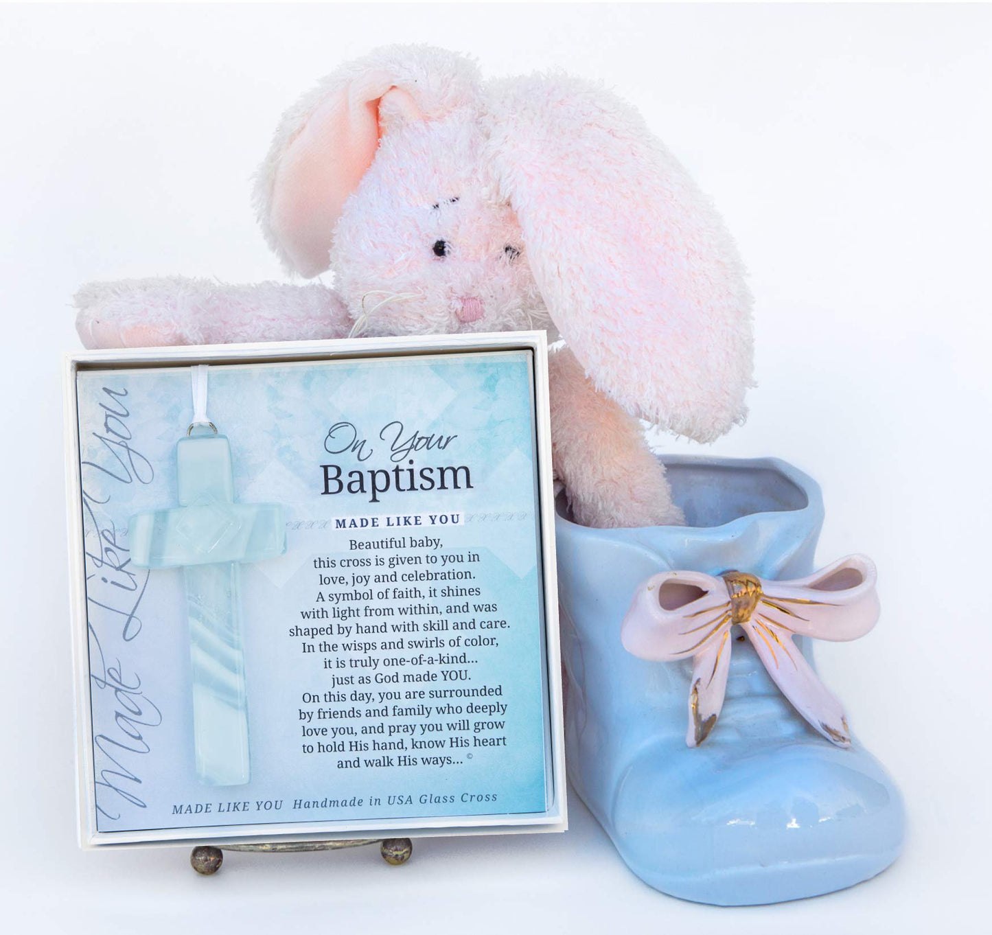 On Your Baptism Beautiful Baby Handmade Aqua Glass Cross - Treasured Baptism Gift For Baby Girl Or Boy