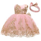 Baby Princess Girls Embroidery Dresses Toddler Lace Ruffles New Year Easter Tutu Dress With Headwear (Pink02,80)